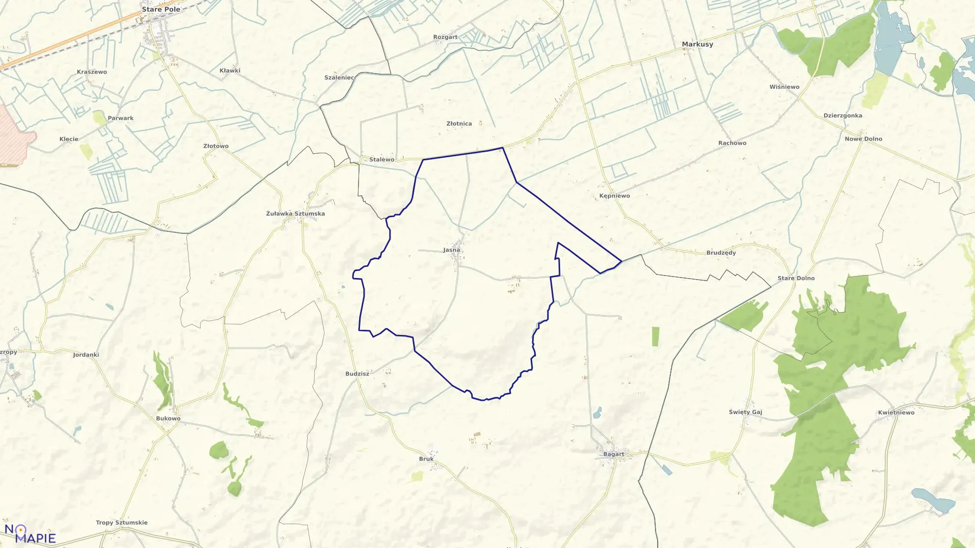 Mapa obrębu Jasna w gminie Dzierzgoń