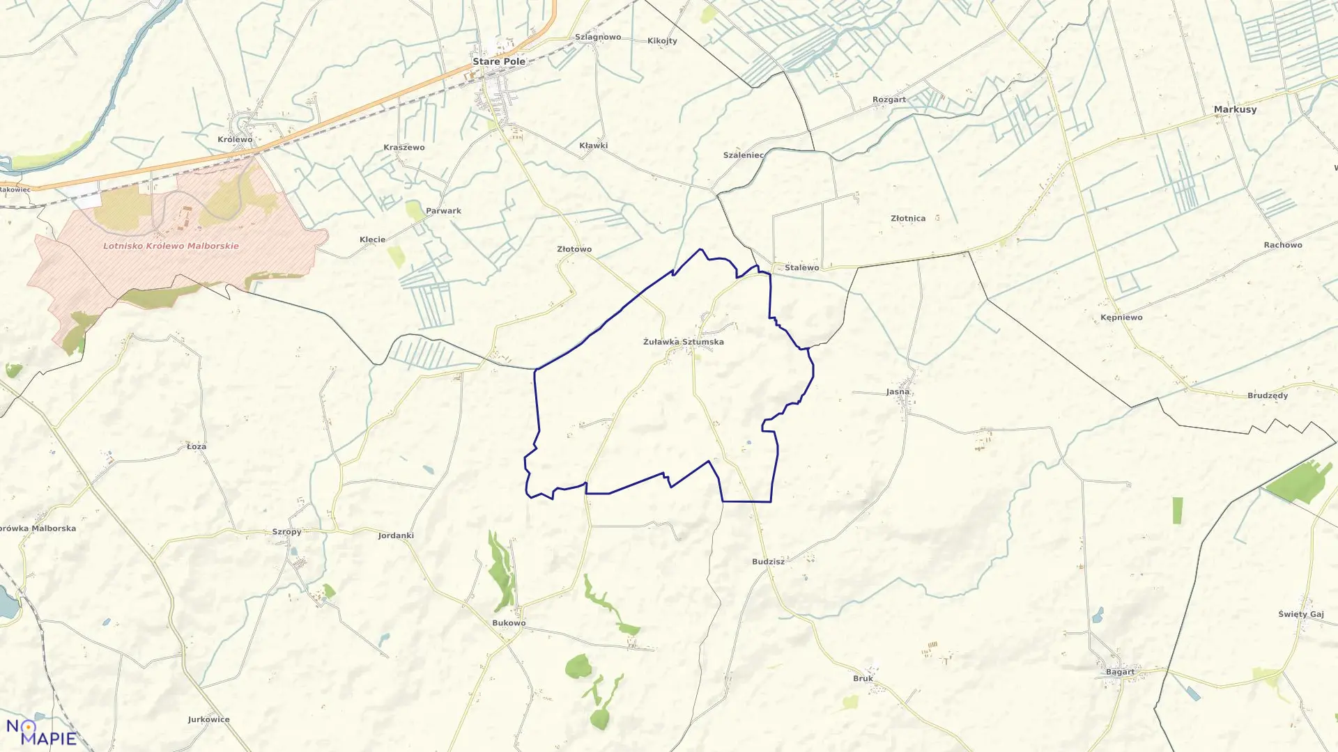 Mapa obrębu Żuławka Sztumska w gminie Dzierzgoń